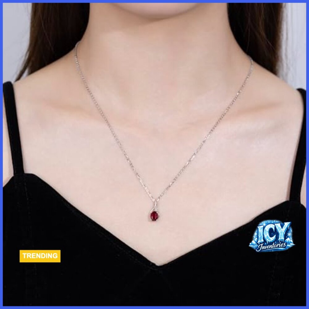 14k Solid White Gold Oval Ruby Diamond Pendant Ne… - image 2